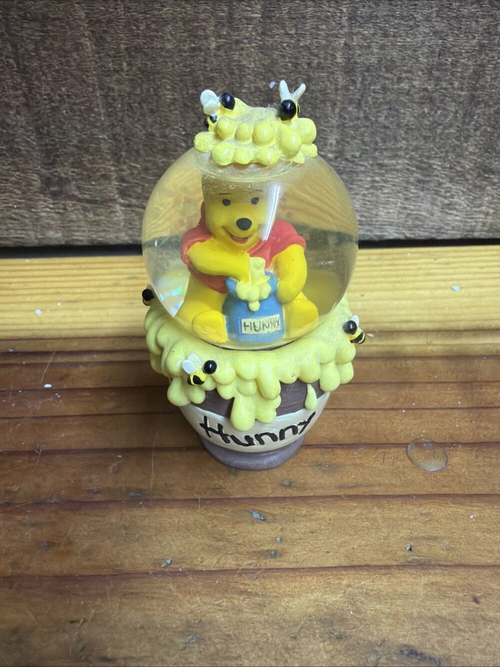 Vintage Disney Mini Snow Globe Winnie The Pooh Honey Barrel Bees RARE